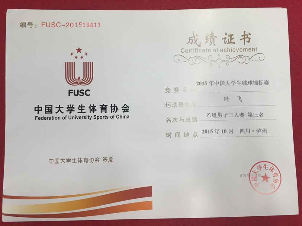 获奖证书